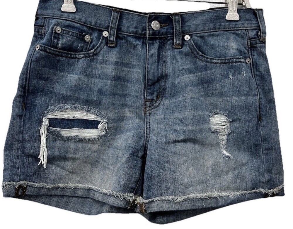 Madewell Womens Denim Shorts Size 27 Blue Distressed Mid Rise Raw Hem Festival